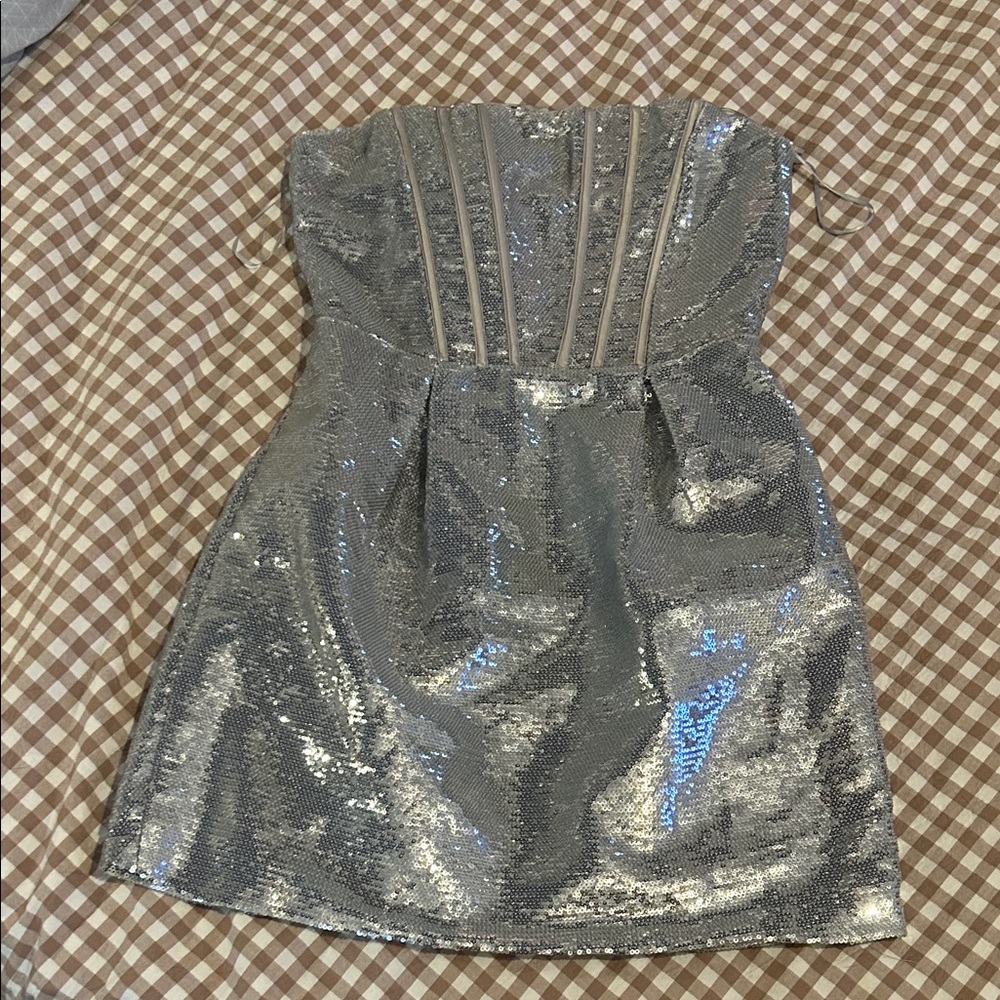 Silver Strapless Sequin Dress
